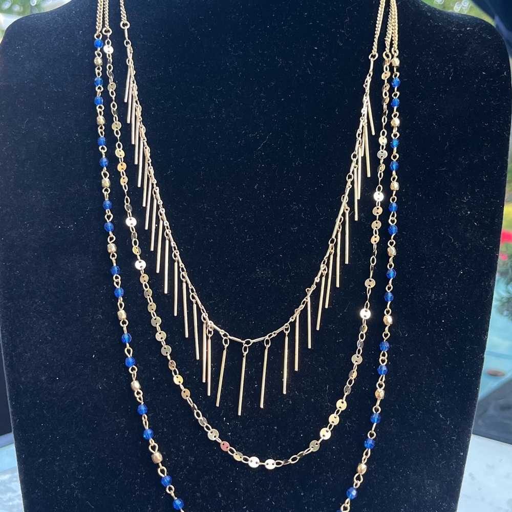 Massini Gold Tone and Blue Multi-Layer Necklace